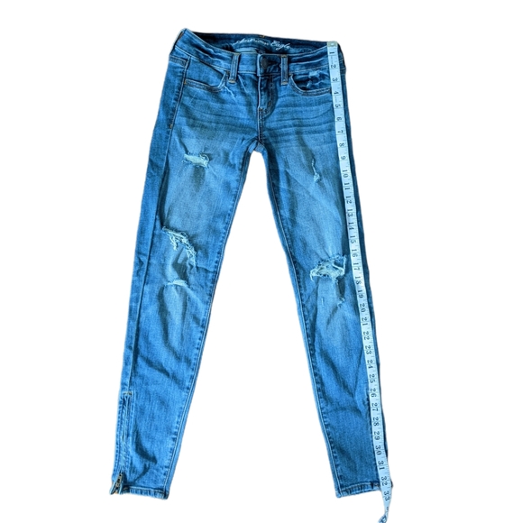 American Eagle Low rise Jegging Skinny Jeans Sz 0 Regular Distressed Stretch - Picture 8 of 11